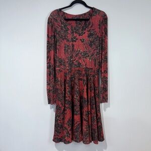 Peruvian Connection L Finley Red & Black Floral Fit & Flare Midi Dress Romantic